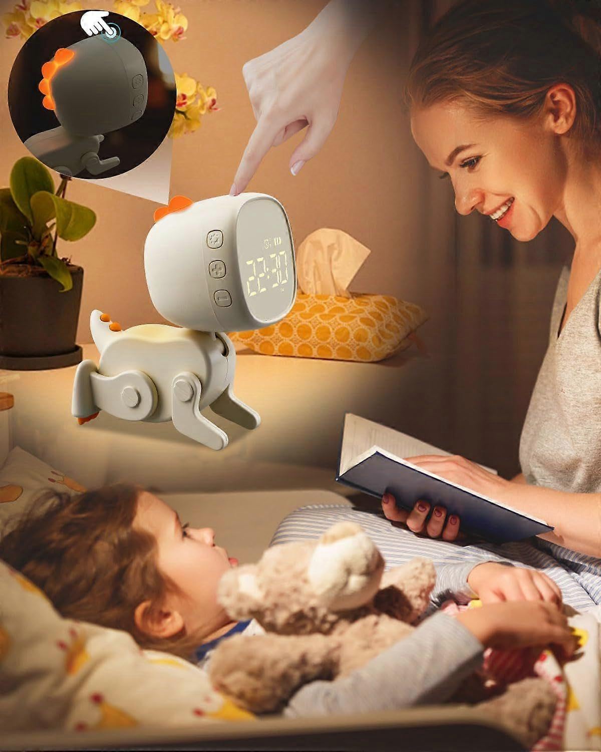 (Weiß) Kinderwecker für Mädchen und Jungen, Digitaler Lichtwecker für Kinder mit 3 Weckgruppen, Nachtlicht, Schlummerfunktion, Einstellbar Sou