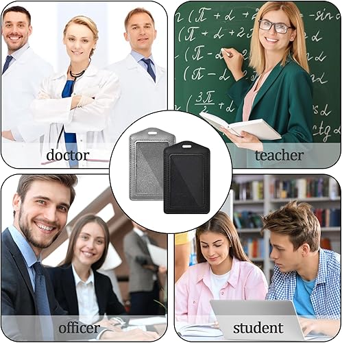Miniatura 6 de 2 portatarjetas de identificación de cuero genuino, vertical, transparente, de un solo lado, impermeable, para oficina, personal, estudiantes,