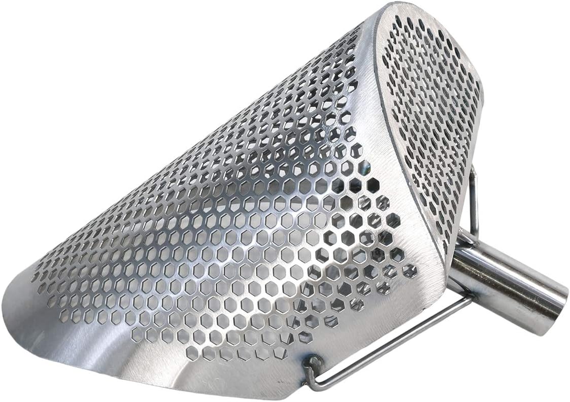 Dune Kraken 11" x 8" Stainless Metal Detector Sand Scoop w/Sm Hexagon Holes and Dune Large & Strong Collapsible Stainless Steel Handle Universal Pole