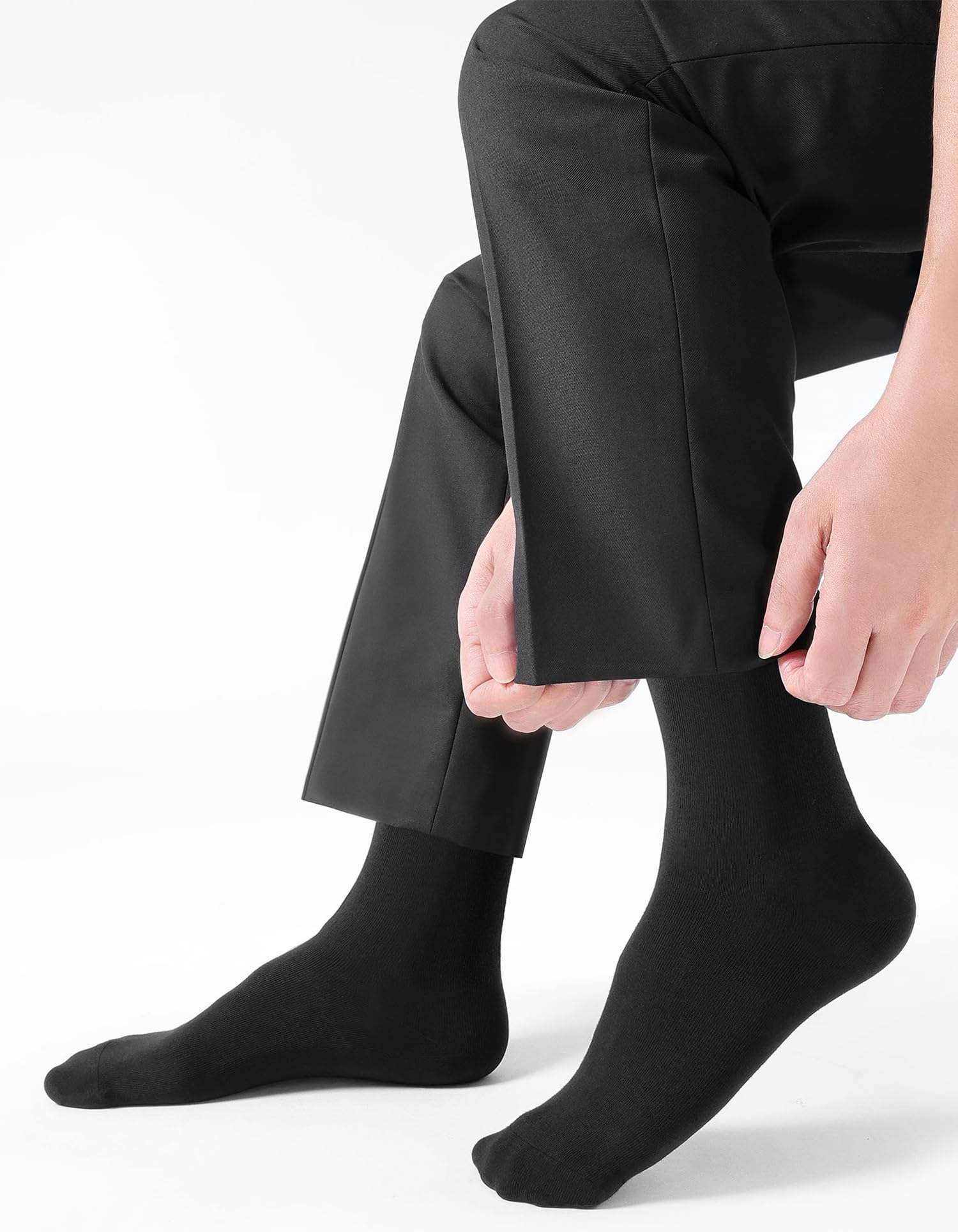 CLOSEMATE 6 Pares Calcetines Ejecutivos Hombre Altos Finos Transpirables Largos Sin Costuras de Trabajo Elásticos Traje Vestir Algodon Negros