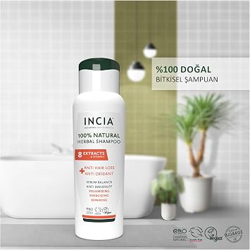 INCIA%100 Doğal Saç Dökülmesine Karşı Etkili Şampuan 8 Değerli Bitki Ekstresi Vegan 275 ml