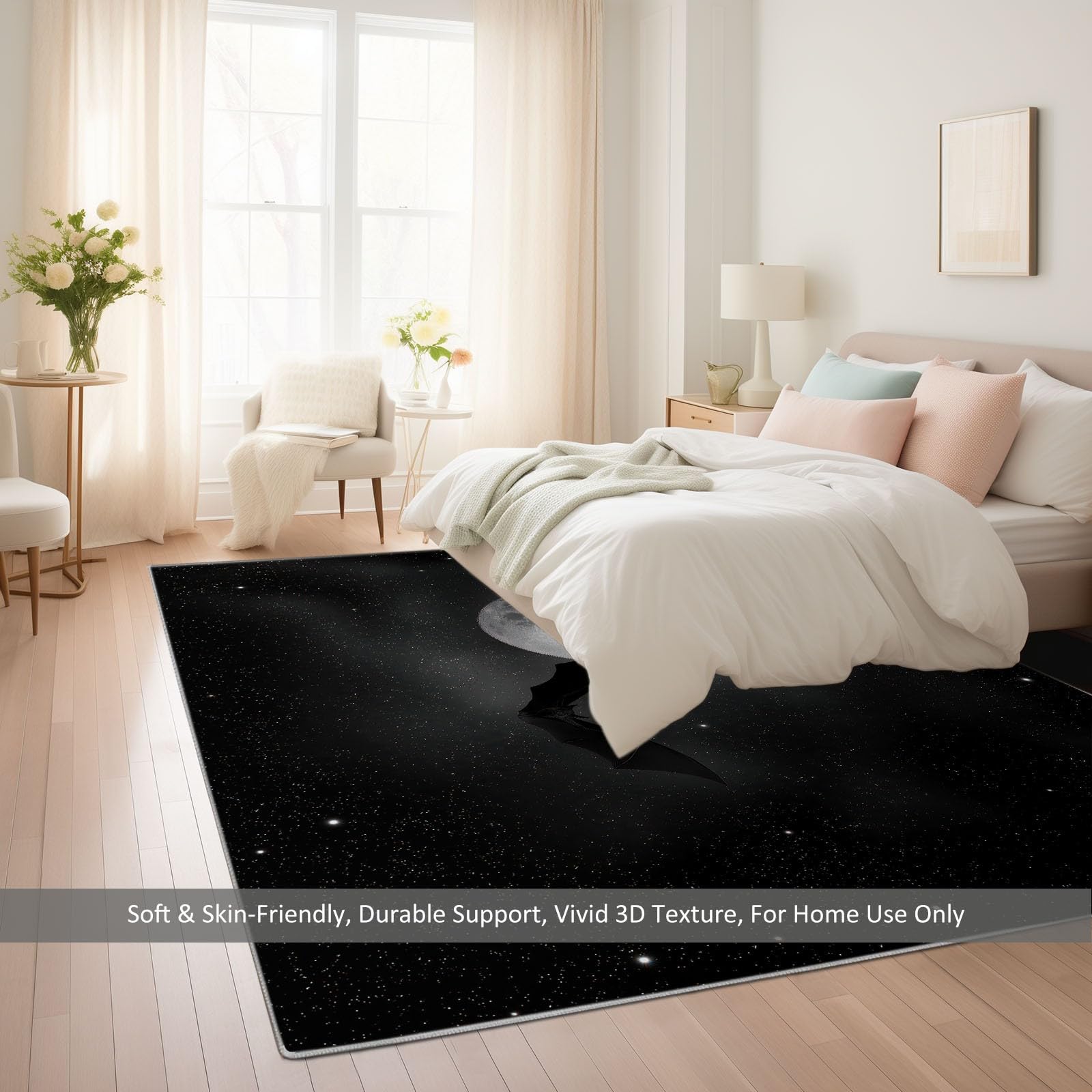 Teppich Wohnzimmer Waschbar rutschfest Schwarze Fledermaus Mond 60x120cm Moderner Kurzflor Teppich Weich für Schlafzimmer, Esszimmer, Flur und Büro