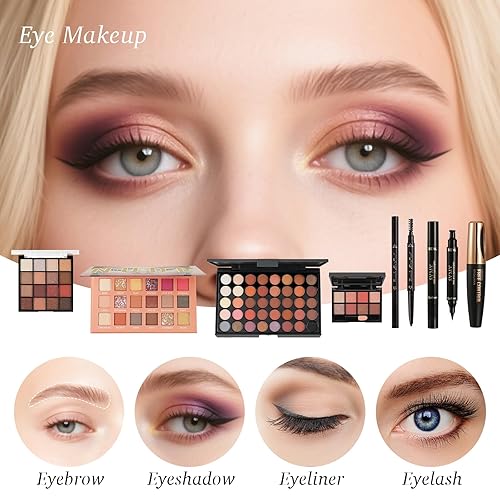 Miniatura 4 de Kit completo de maquillaje todo en uno para mujer, juego de maquillaje para mujeres, incluye paleta de sombra de ojos, base, lápiz labial,