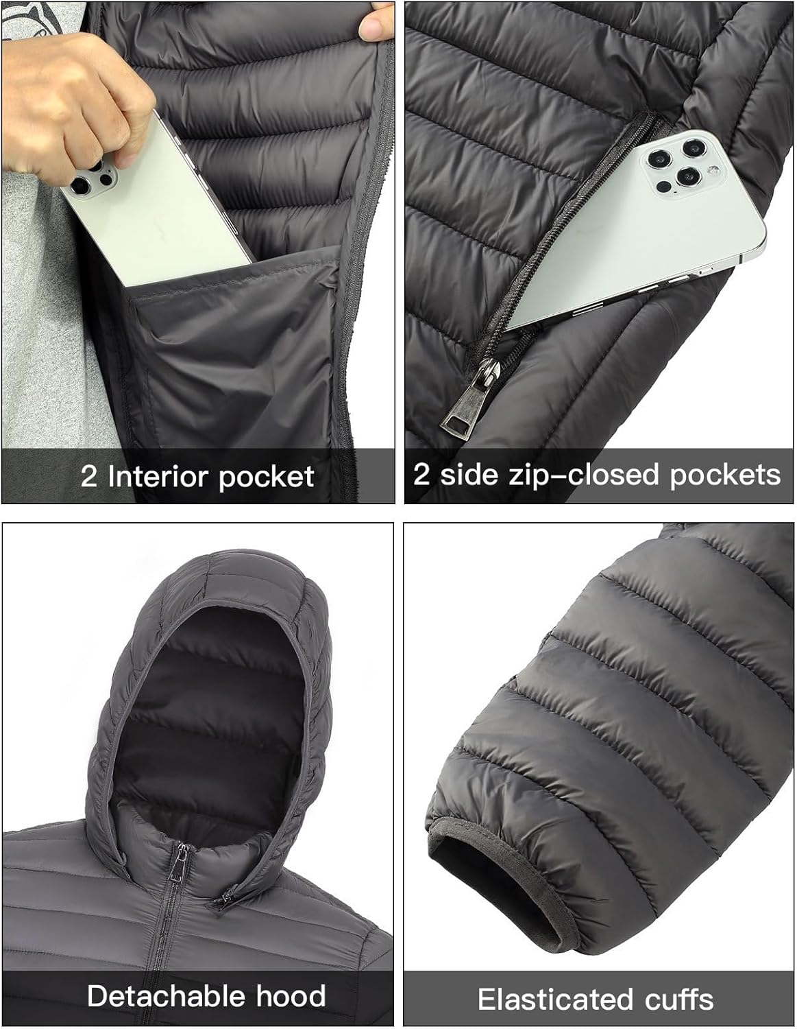 Men's Lightweight Puffer Jacket Down Packable Jacket Winter Coat with Hood