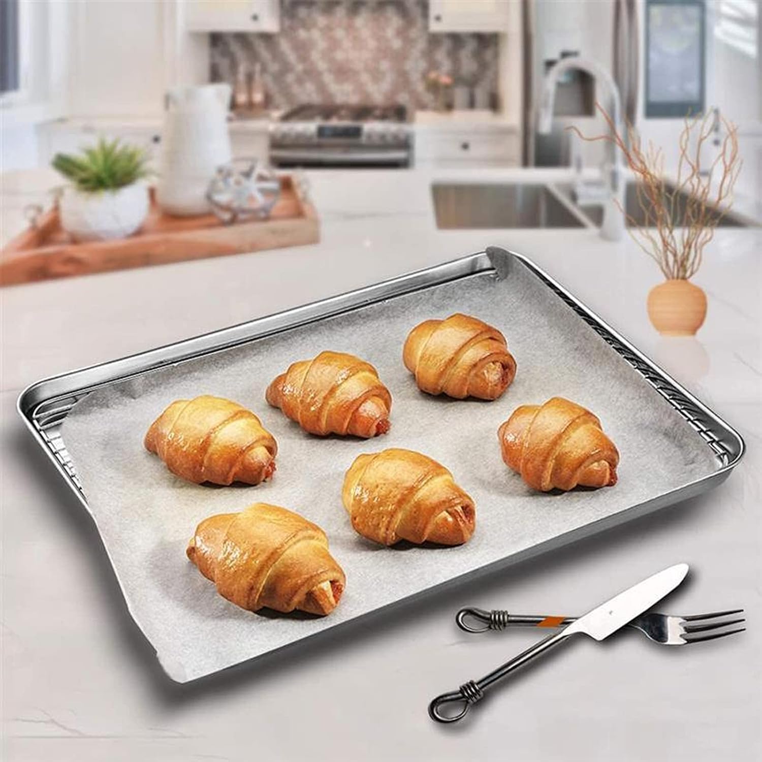 Stainless Steel Baking Sheet with Silicone Baking Mat Set 24” x 16” x 1”, Zacfton Cookie Sheet with Silicone Mat Set of 4 (2 Sheets + 2 Mats), Cookie Pan with Silicone Mat for Toaster Oven