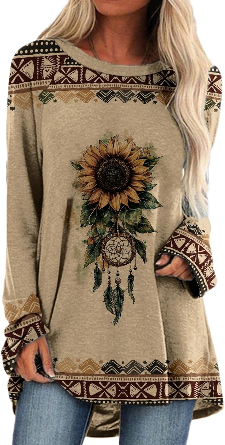 LOAIHA Western Shirts for Women Long Sleeve Native American Cowgirl Shirt Aztec Cow Skull Sweatshirt Ethnic Country Outfits