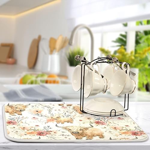 Vista 60 de Tapete de secado de platos de mariposas botánicas para encimera de cocina, almohadilla de secado de microfibra absorbente, grande, 18 x 24 pulgadas