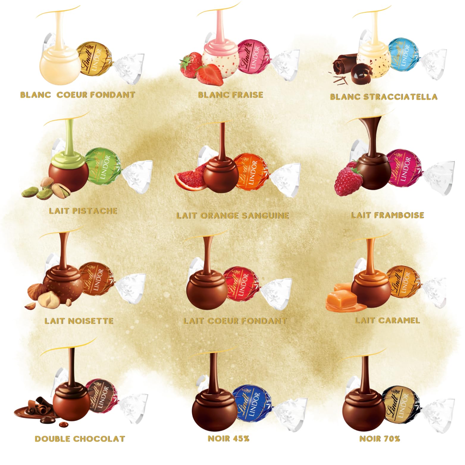 LINDT - Coffret Bonheur de 40 chocolats LINDOR assortis - 500 g