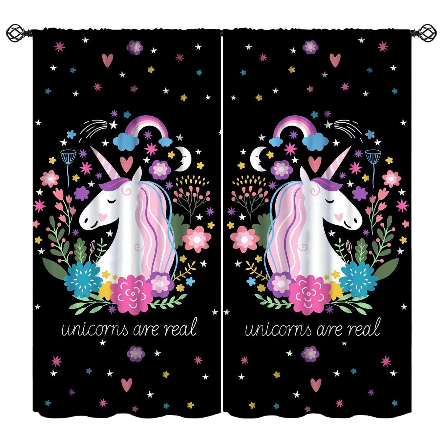 JESTRONRY Unicorn Curtains, Cartoon Rainbow Floral Cute Unicorn Window Treatments Kids Girls Bedroom Living Room Curtain, Home Decor Rod Pocket Window Drapes1 42x54 Inch Blackout