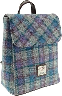Genuine Scottish Harris Tweed Mini Backpack/Rucksack 'Tummel' in Multi Colour Tartan - LB1213, Blue/Purple Check on Grey - Col98, One Size