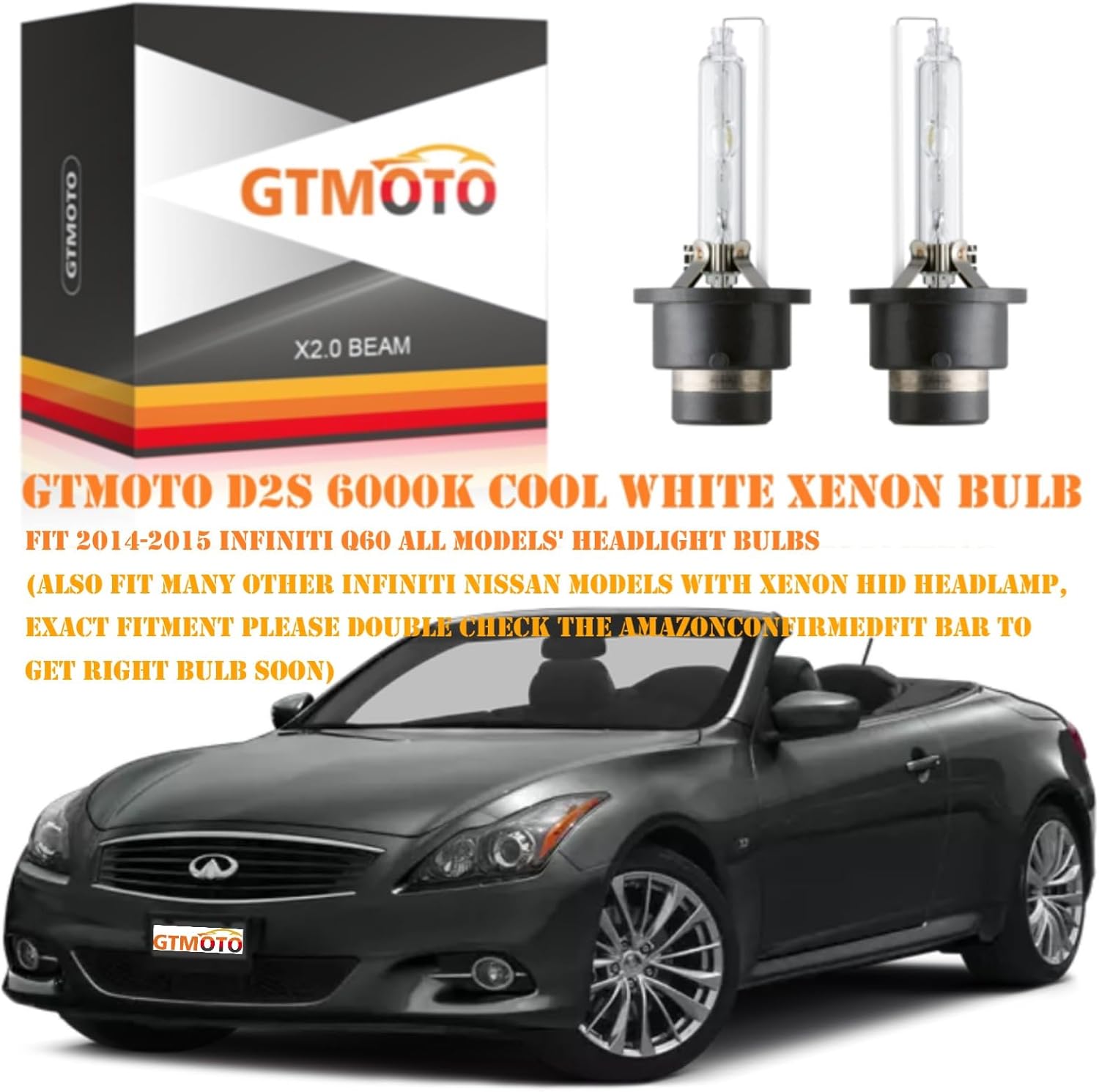 for 2008 2009 2010 2011 2012 2013 2014 Infiniti G37 G37X Headlights, G37S G35 G25 X Coupe Sedan Headlamp D2S Xenon HID Bulb, 6000K Cool Bright White 35W D2SC1 Projector AFS Lights, 2-Pack