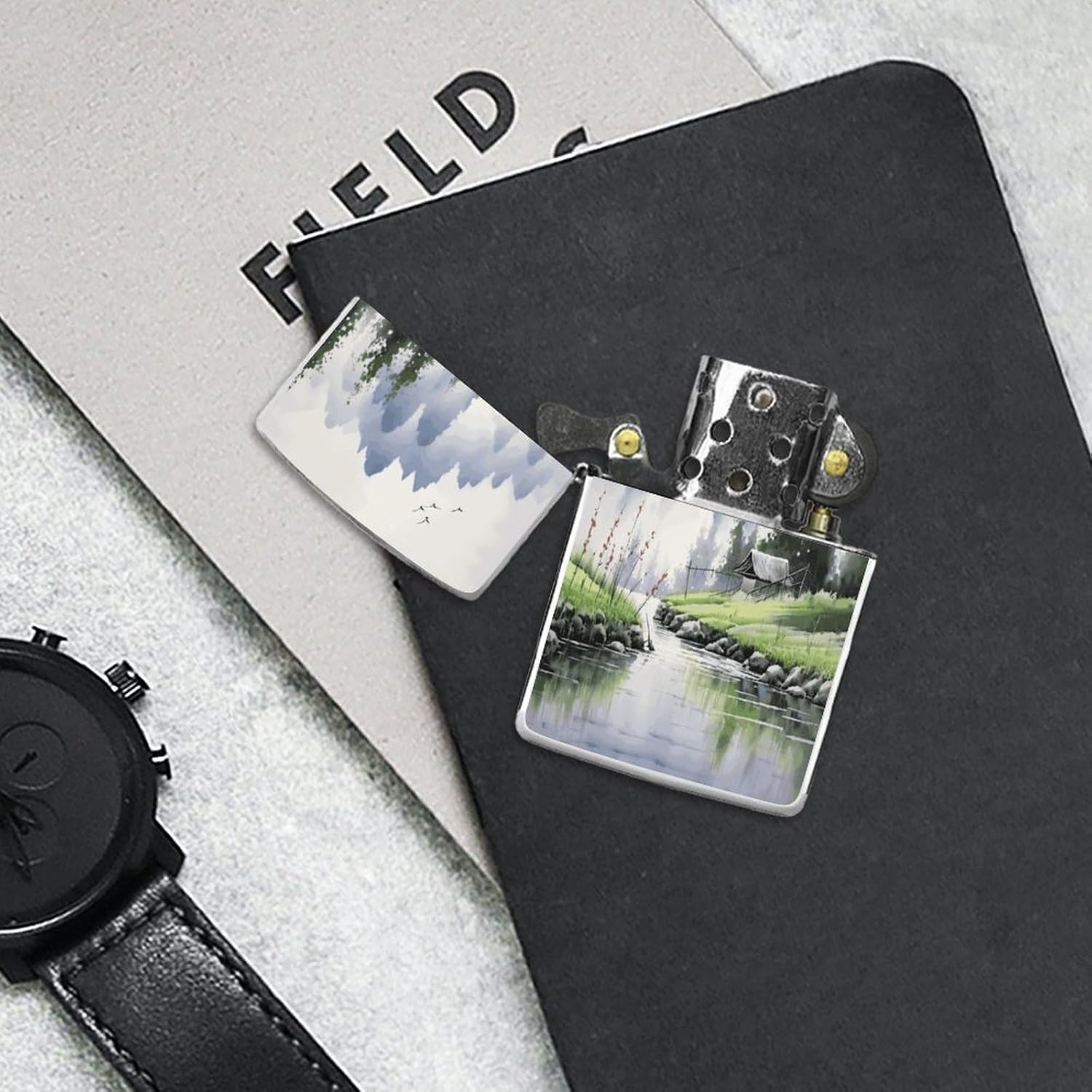 Landscape Painting Lighter Case Cover Holder Lighter Sleeve