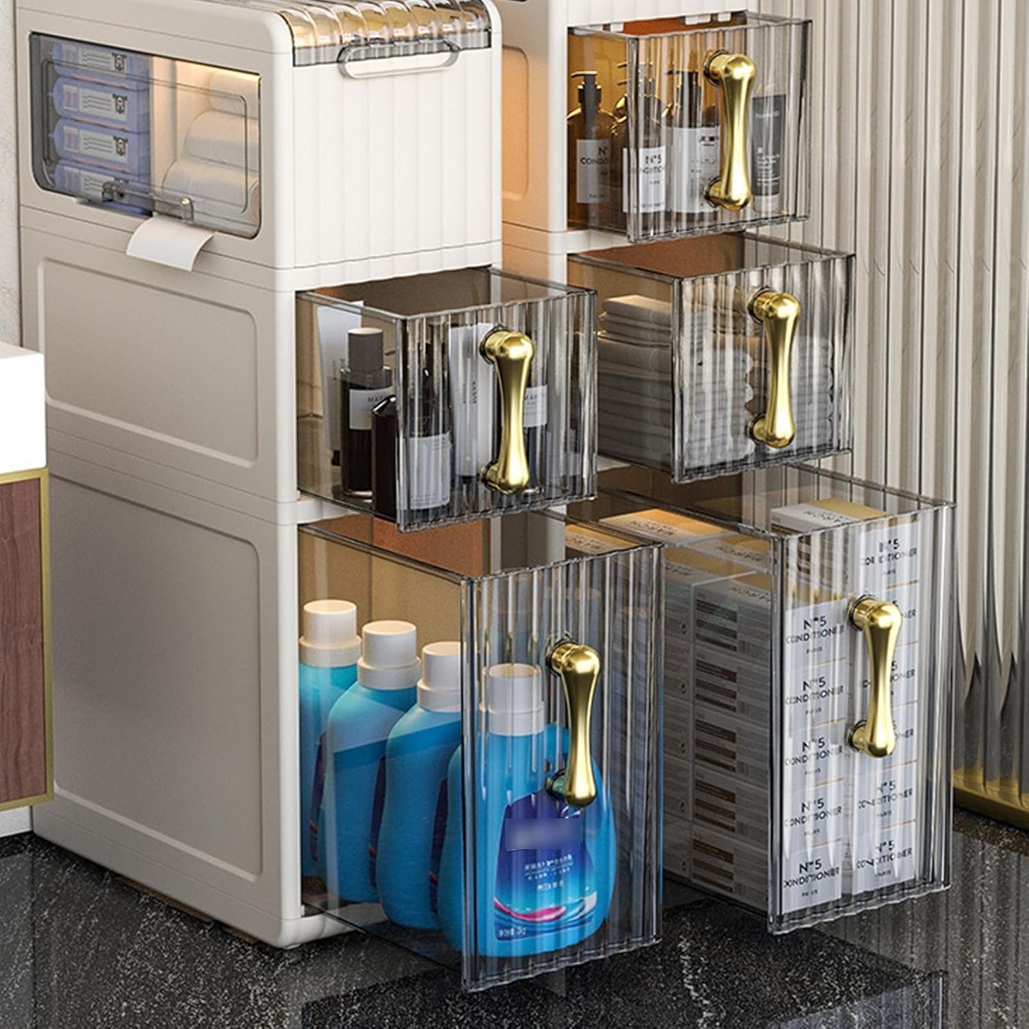Storage Cabinet Slim Bathroom Free Standing Toilet Paper Holder Waterproof Organizer Narrow(Three Layer)