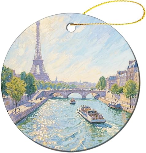 Miniatura 3 de Adornos de Navidad de cerámica para colgar con cuerda dorada, torre Eiffel de porcelana en París, decoraciones de árbol de Navidad para chimenea,