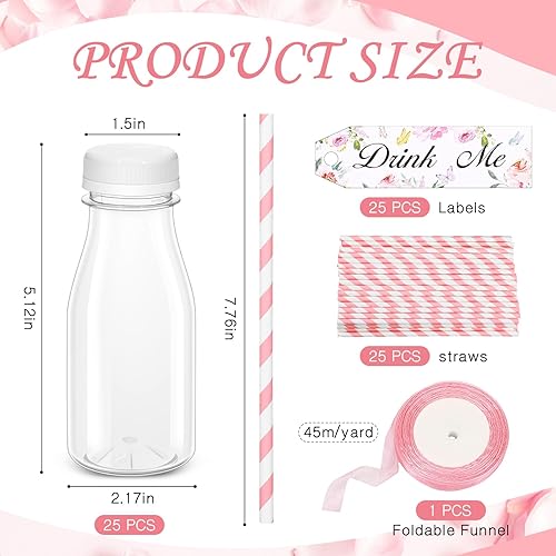 Miniatura 3 de Tanlade Juego de 25 botellas de leche de plástico de 8 onzas con pajitas y tapas con etiquetas Drink Me y cinta para fiesta de té, boda, baby