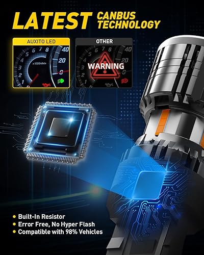 Miniatura 2 de AUXITO CANBUS 7440 Bombillas LED amarillo ámbar 4000 lúmenes para luces intermitentes con resistencia incorporada, antihiperflash 7440NA T20 7441