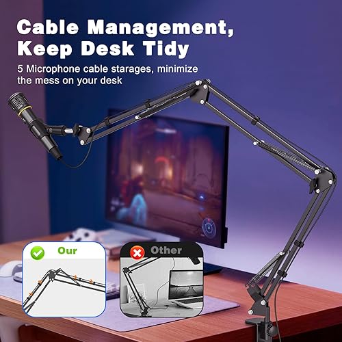 Miniatura 5 de Brazo de brazo para micrófono, soporte de micrófono de escritorio profesional con adaptadores de 1/4 pulgadas, 3/8 pulgadas, 5/8 pulgadas,