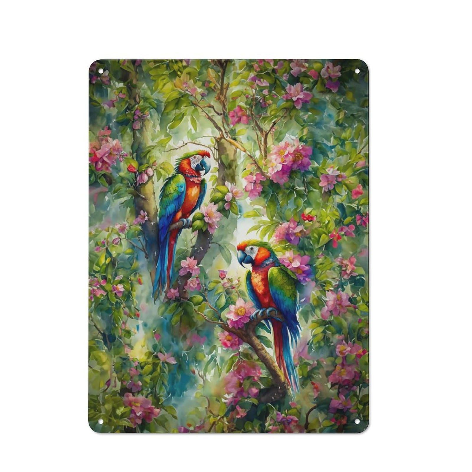 Junmoney Two Parrots In Jungle Tin Wall Plaque 40X30cm With For Pub Or Café, With Clear Vintage Wall Decor Character