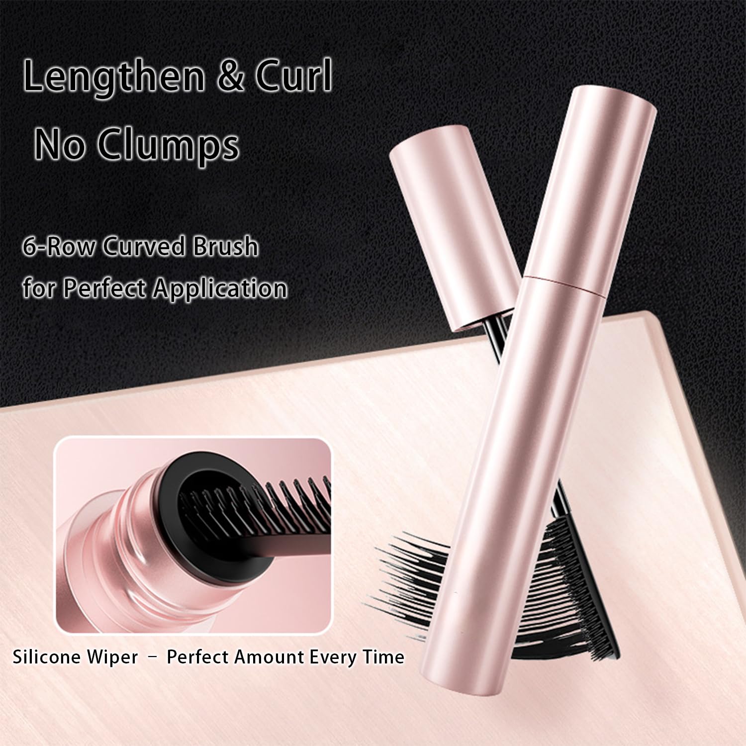 Black Waterproof Mascara, Lengthening & Volumizing Formula, Curved Brush for Defined Lashes, Smudge-Proof & No Clumping, Easy to Remove - Image 4