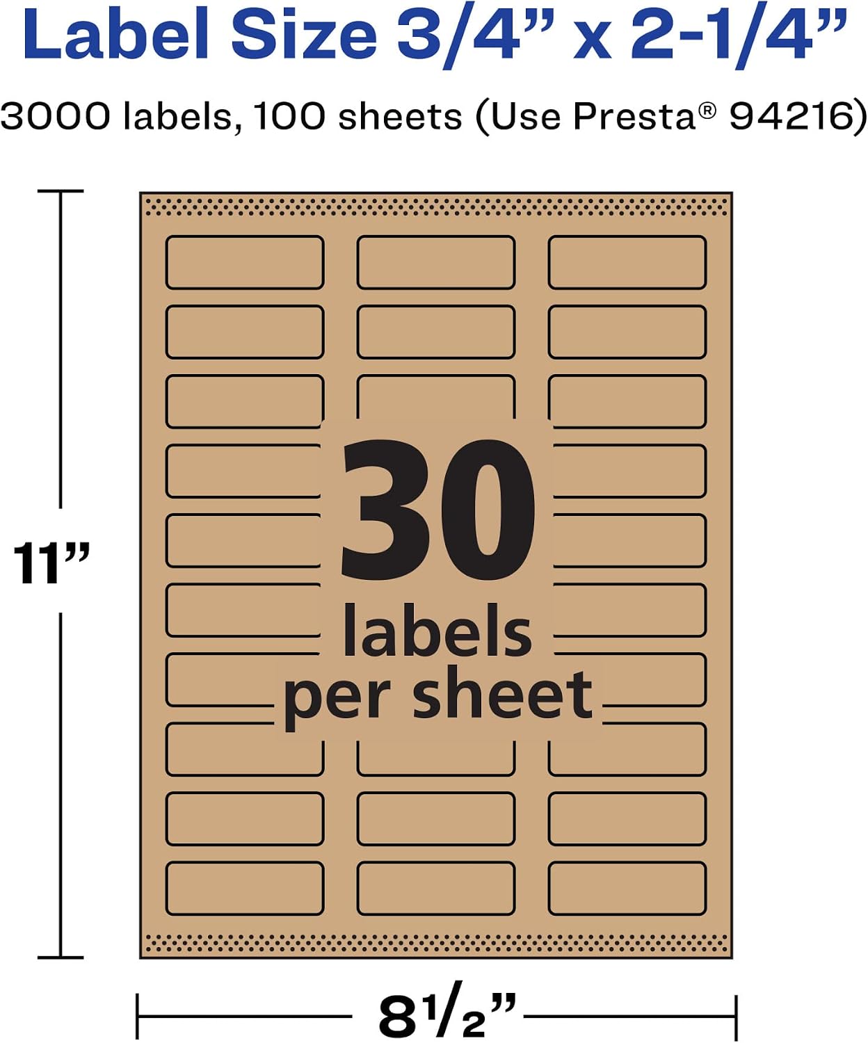 Avery Kraft Brown Rectangle Labels, Sure Feed Technology, 0.75" x 2.25", 3,000 Kraft Brown Labels, Print-to-The-Edge, Laser/Inkjet Printable