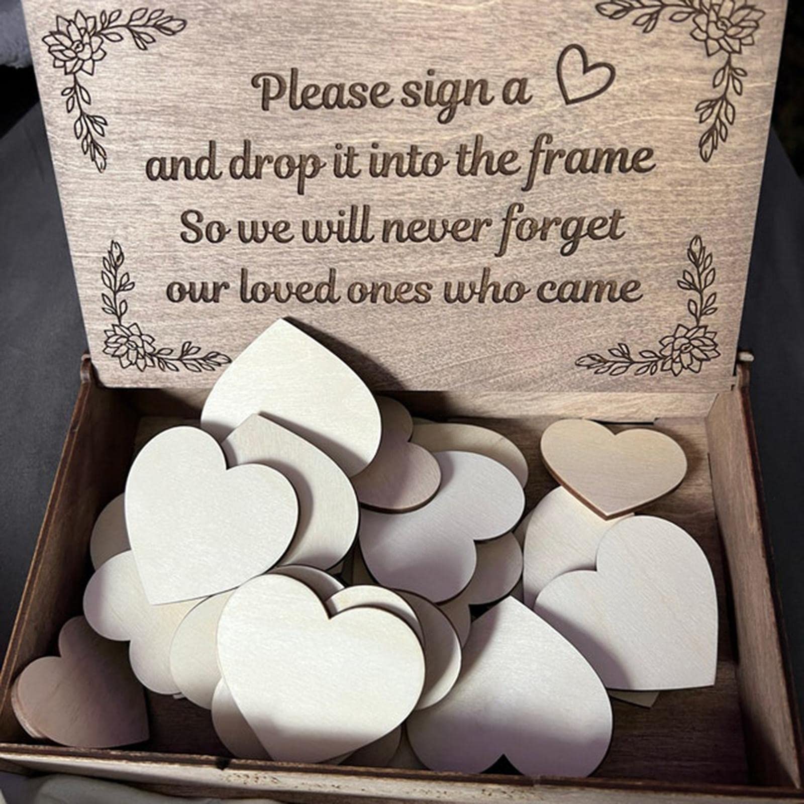 Libro de Firmas de Boda Tablero de Madera Caja de Corazones Memorial Decorativo Registro Memorial Decoración Adecuada para Cumpleaños Fiesta, 60