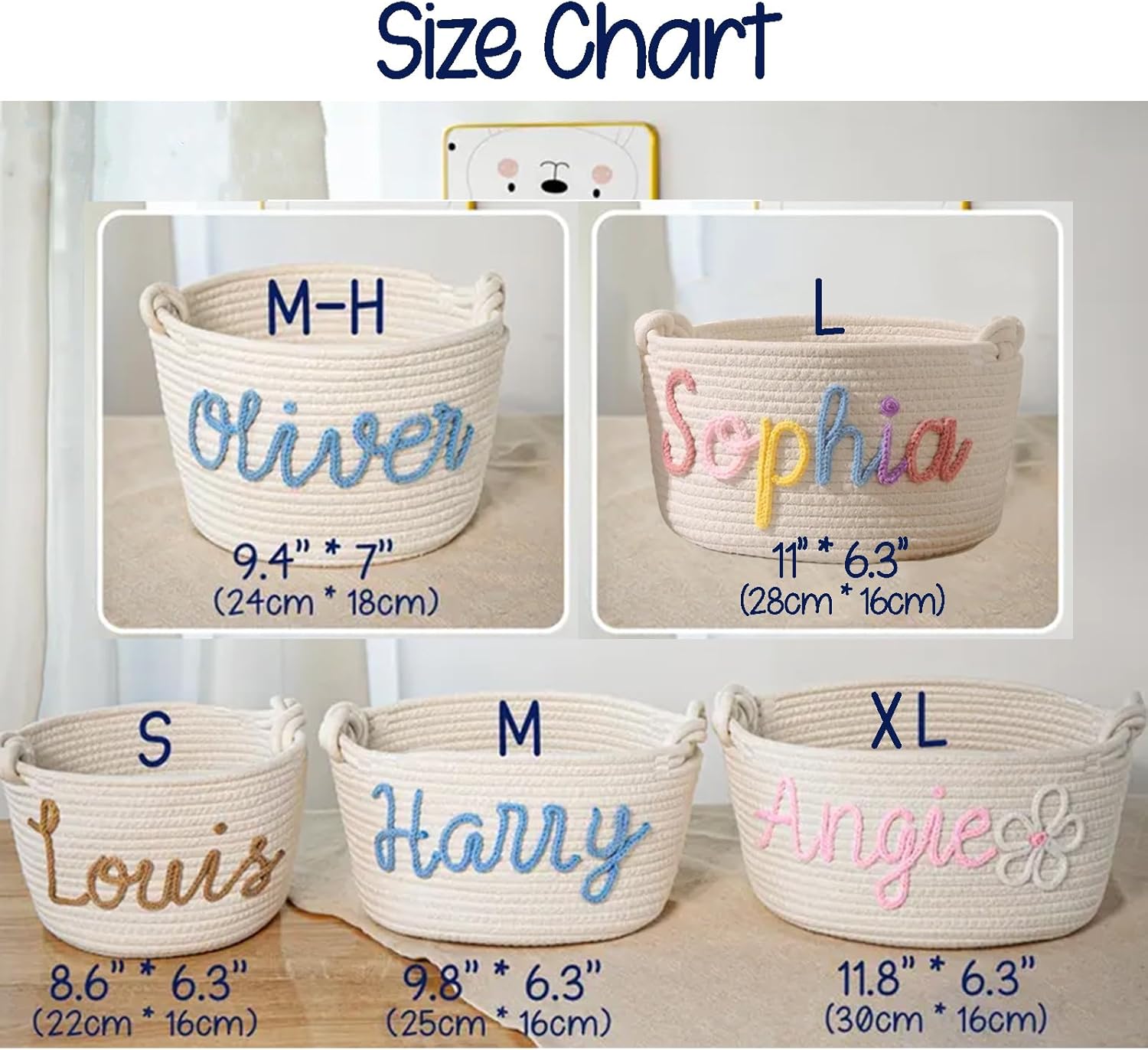 Personalized Baby Name Basket Custom Easter Cotton Rope Diaper Caddy & Nursery Storage Organizer Bin for Baby Birthday Shower Gift, Newborn Essentials, Kids' Bedroom Bathroom Decor (Style A)