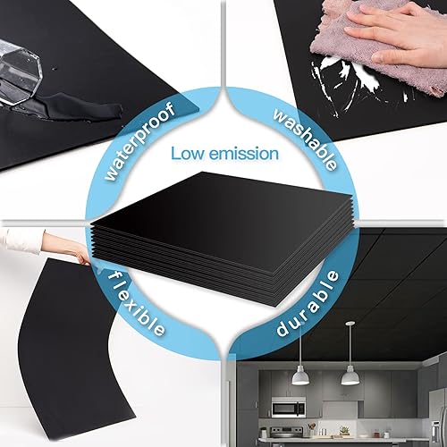 Miniatura 3 de Art3d 12-Pack Smooth Drop Ceiling Tile 2ft x 2ft - Fire-Rated, Waterproof, Reusable - Premium PVC, No Sag and Breakage - Cover 48 Sq. Ft, Black