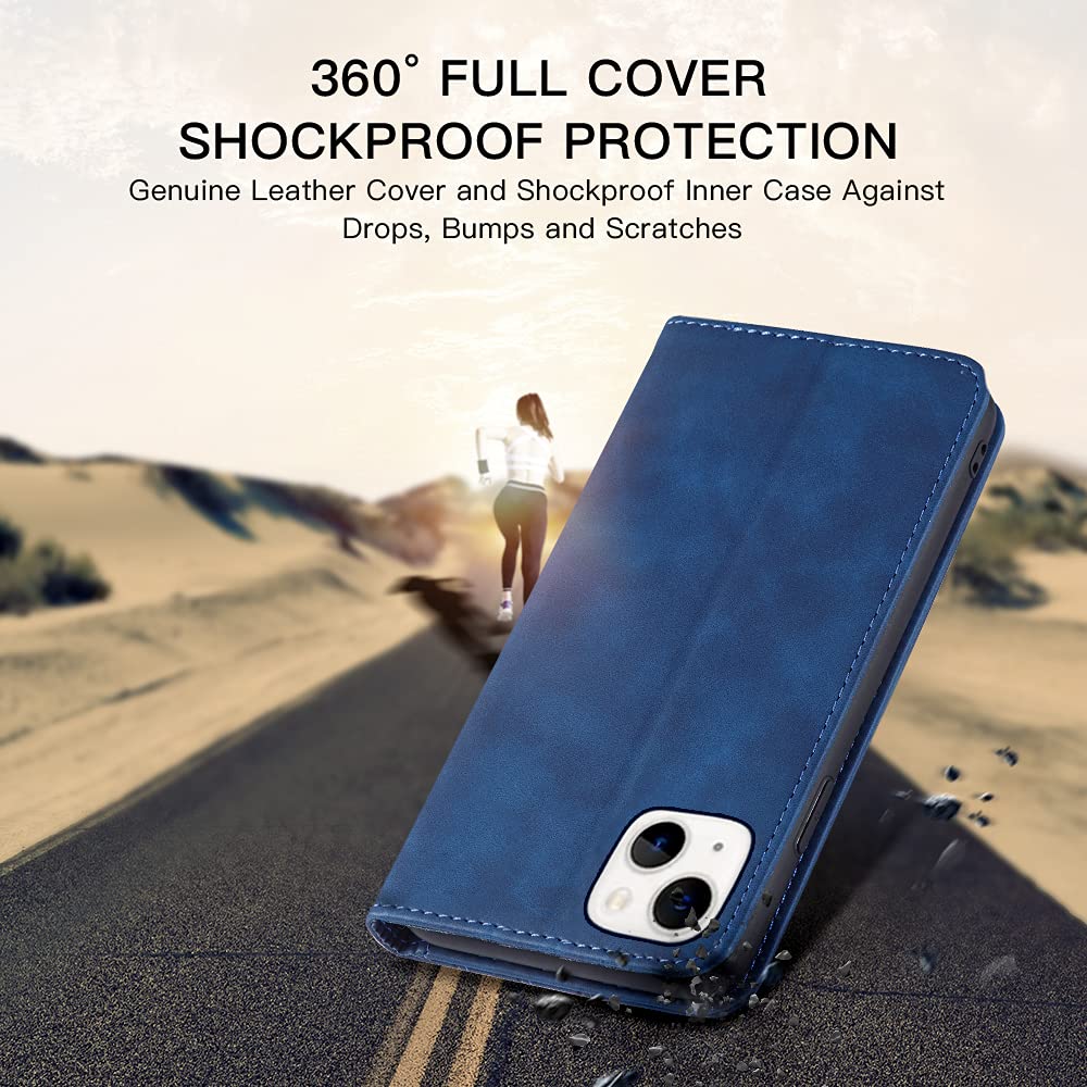 Leaisan Leder Flip Case Für IPhone 14 Plus – Mit Ständer, Kartenfächern & Magnetverschluss, Stoßfest
