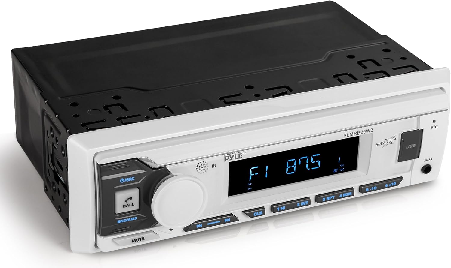Pyle Marine Radio Single DIN Receiver – Bluetooth Wireless Streaming, AM/FM Tuner, USB/AUX MP3 Playback, Hands-Free Calling, Remote Control, RGB Buttons, Splash-Resistant Stereo Upgrade