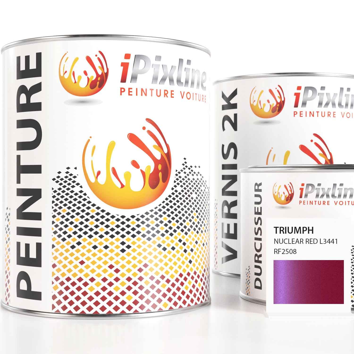 Kit Retouche Peinture Carénage Moto - Pot Peinture 500 ml, Vernis 2k 330 ml, Durcisseur 170 ml - Compatible avec Triumph - Nuclear Red L3441 RF2508