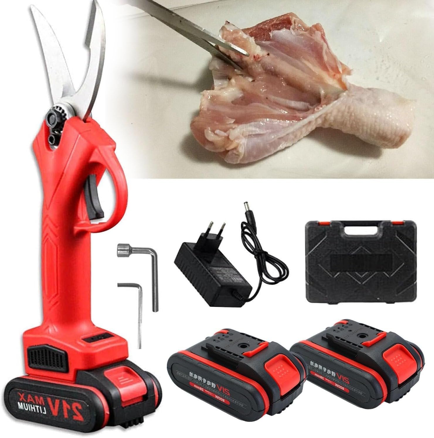 Cordless Electric Kitchen Shears, 2×21V Chicken Bone Scissors, Li-Battery Powered, 25mm Cutting Diameter, Efficient Kitchen Tools for Meat Preparation