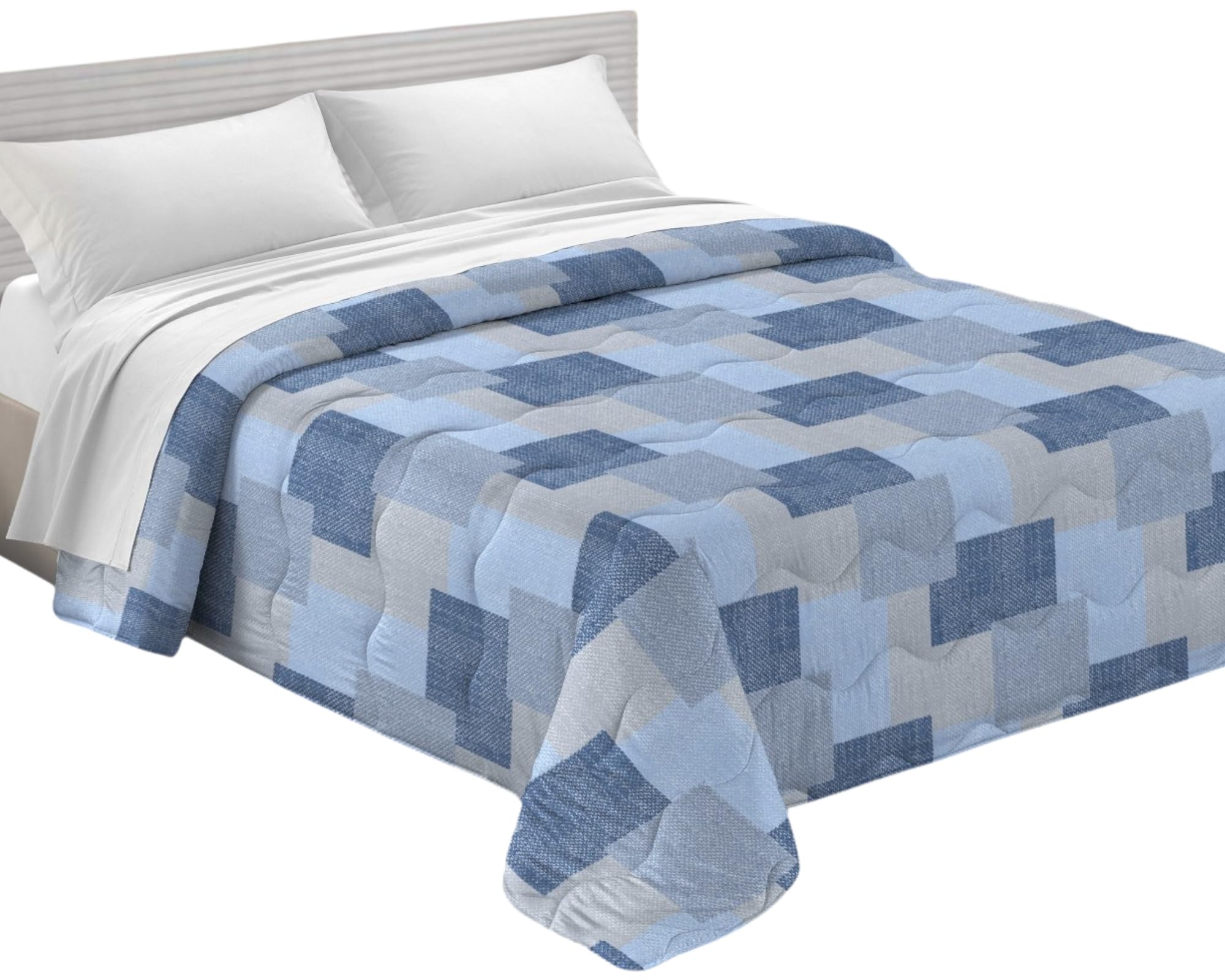 Tata Home Trapunta Invernale Matrimoniale Imbottita 300 gr/mq Caldo Piumone Misura 260x260 cm Fantasia Mosaico Moderno Made in Italy Colore Blu Azzurro