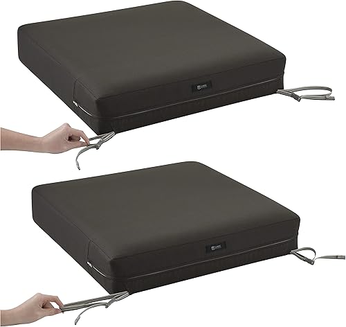 Miniatura 8 de Classic Accessories Ravenna - Cojín para silla de patio o sofá biplaza resistente al agua, 25 x 27 x 5 pulgadas, color expreso