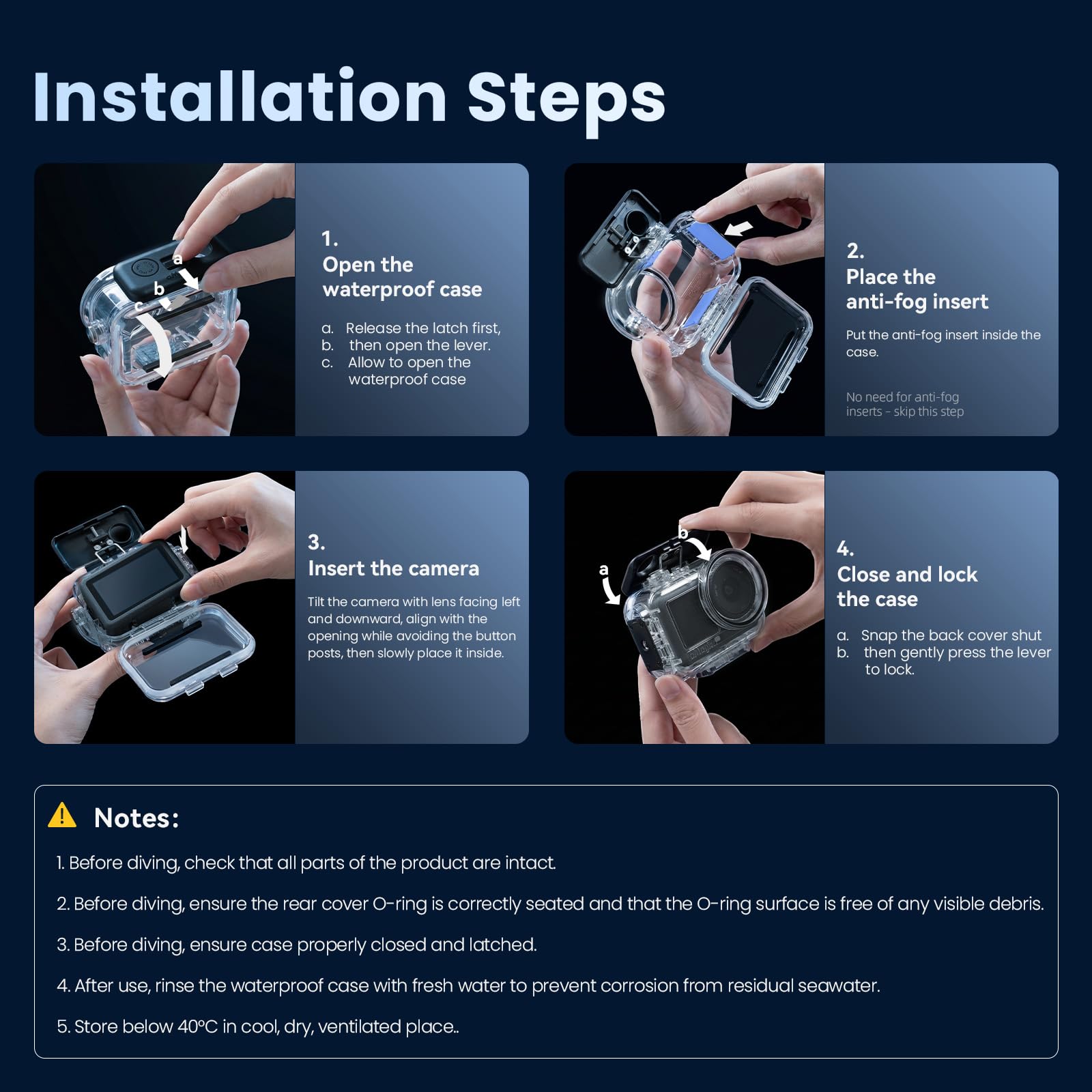 Custodia Impermeabile per DJI Osmo Action 6, 60 M Custodia Subacquea con Pellicola Antiappannamento Accessori Impermeabile per DJI Osmo Action 6