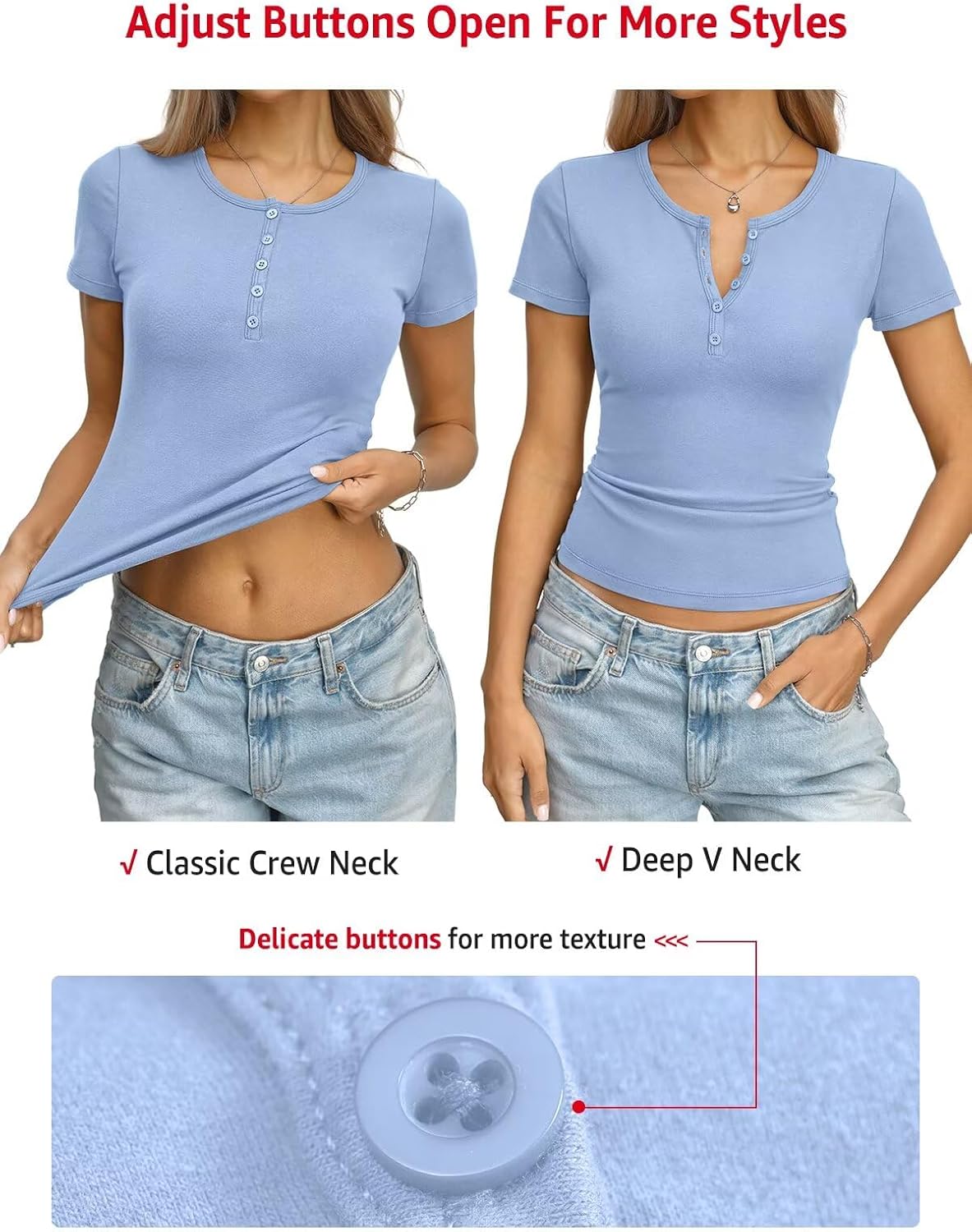 Womens Cotton Short Sleeve Shirts V Neck Henley Tops Fitted Basic Going Out Tshirts Summer Fashion Outfits 2026 - Image 4