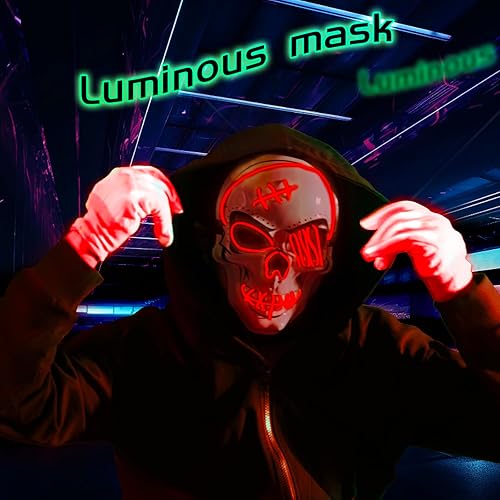 Miniatura 7 de OceanWings Halloween LED Mask with Gloves Light up Costumes Scary Mask for Party Supplies Favor