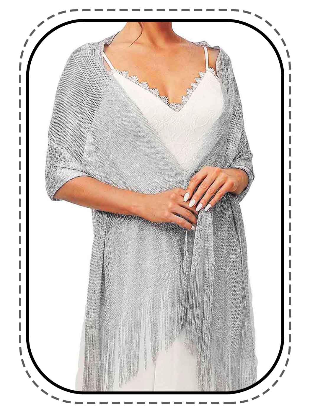 Easedaily Metallic Shawls and Wraps Sparkling Women's Scarf Stole Glitter Fringe Capelet for Evening Dress for Bride and Girl, A-silver, One Size