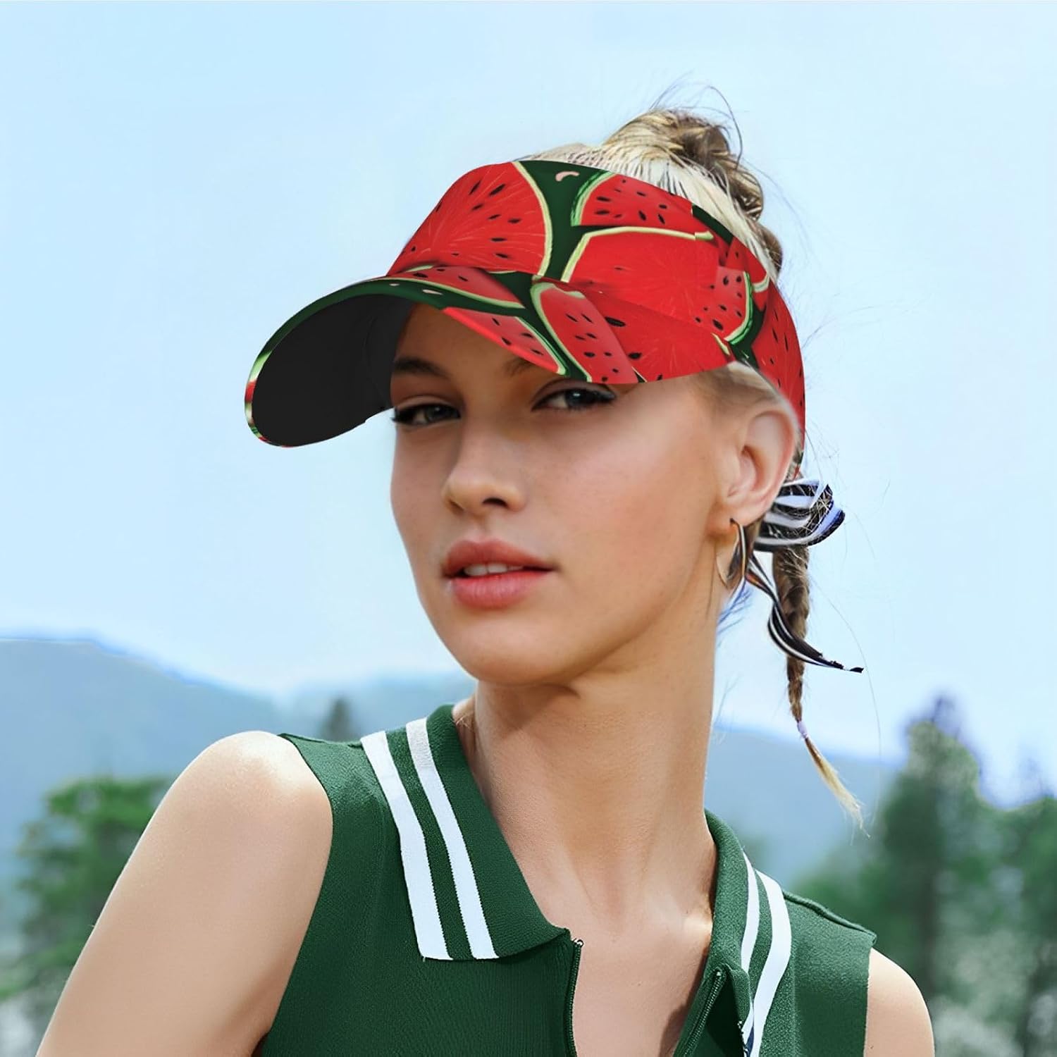 (Red Watermelon) Adult Sun Visor Hat Adjustable Open Top Sports Cap Breathable for Men Women Beach Vacation Essentials
