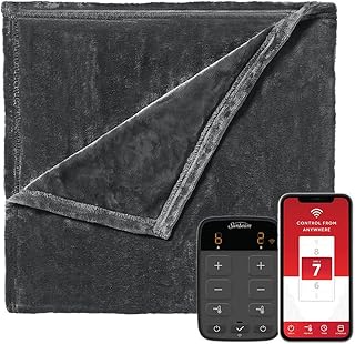 Sunbeam Velvet WiFi Connected Dual Temperature Warm Thermal Heated Electric Blanket with Controller, App, and Voice Assistant, King, Slate Gray