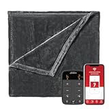 Velvet WiFi Connected Dual Temperature Warm Thermal Heated Electric Blanket with Controller, App, and Voice Assistant, King, Slate Gray