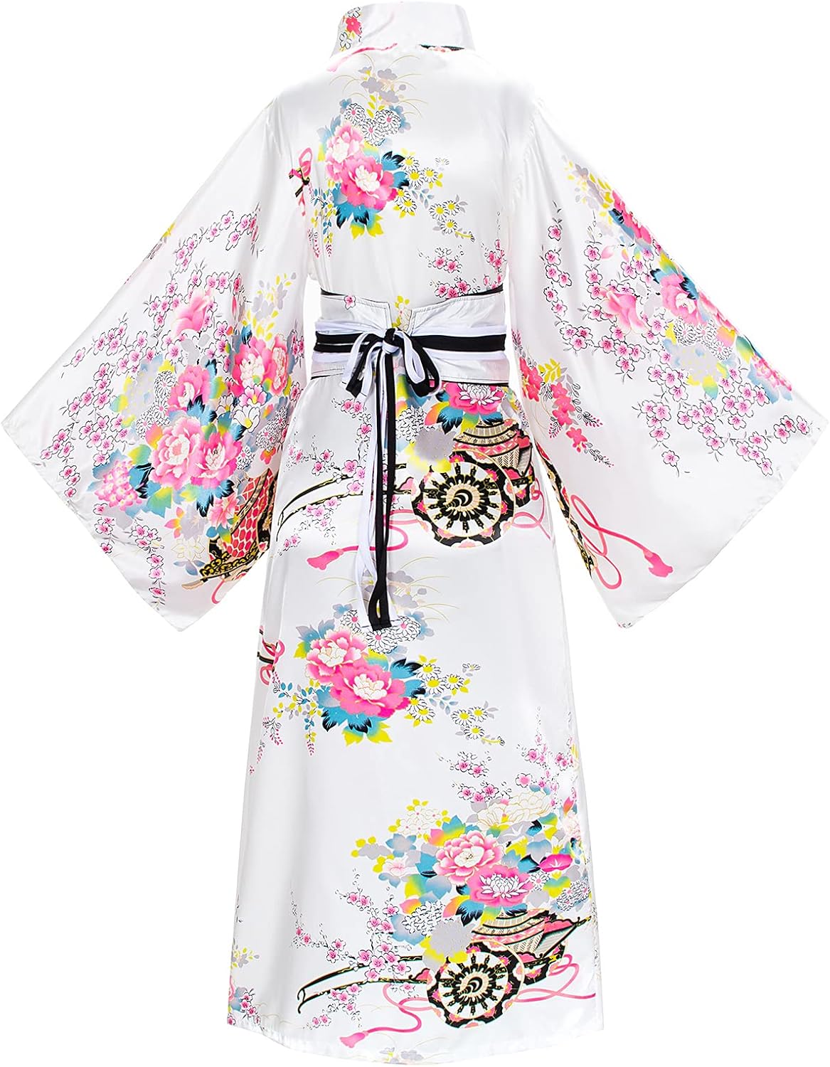Japanese Anime Women's Kimono Robe Geisha Yukata Sweet Dress Blossom Satin Bathrobe Sleepwear Fans Tabi Socks Set - Image 8