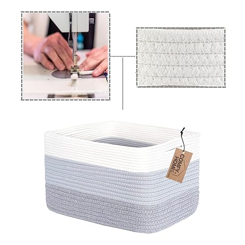 Miniatura 6 de COMFY-HOMI Paquete de 3 canastas tejidas de cuerda de algodón con asas para estantes, juguetes, libros, cesta de almacenamiento de tela para