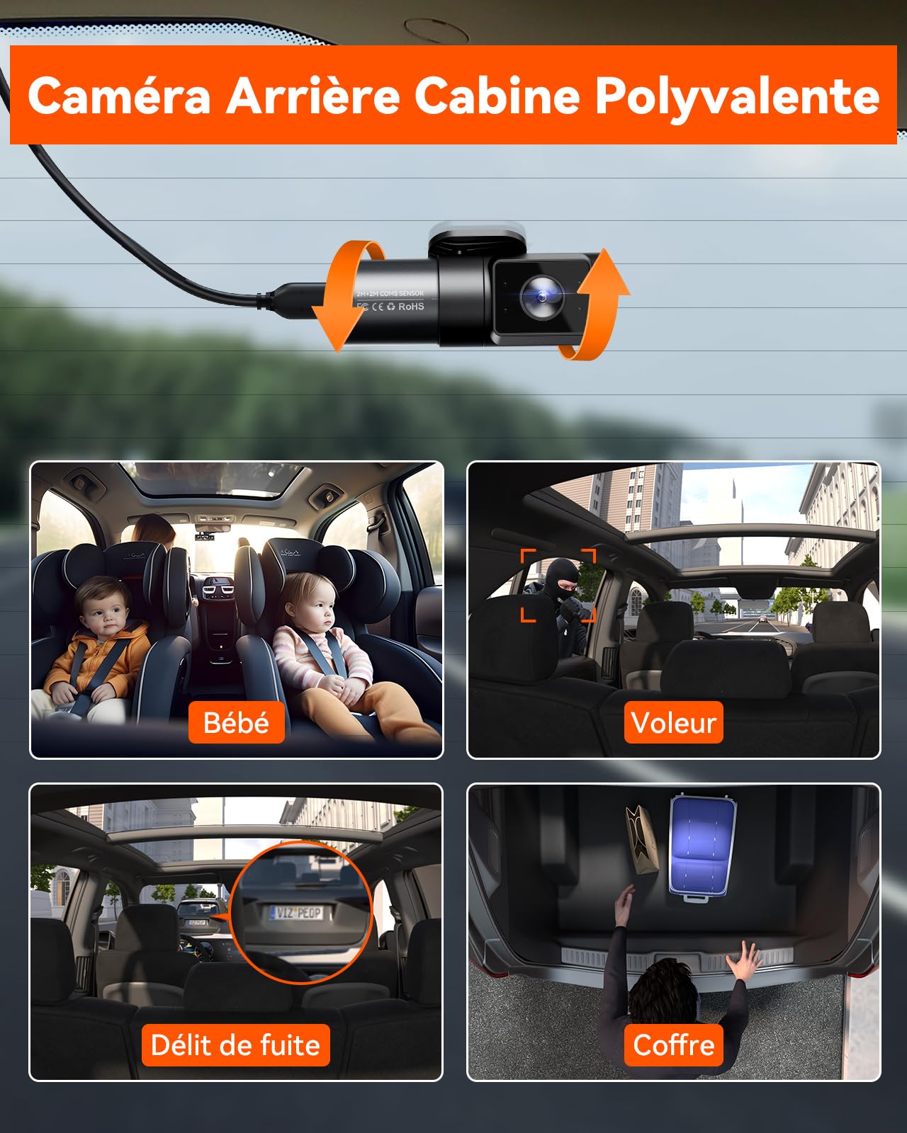 VANTRUE N5 4-Canaux Dashcam 2.7K+3x1080P HDR, 360 degrés STARVIS 2 Camera Voiture Avant Arriere, 5GHz WiFi GPS Caméra Embarquée Infrarouge, Contrôle Vocale Français 24h. Mode Parking Tampon, Max 512G