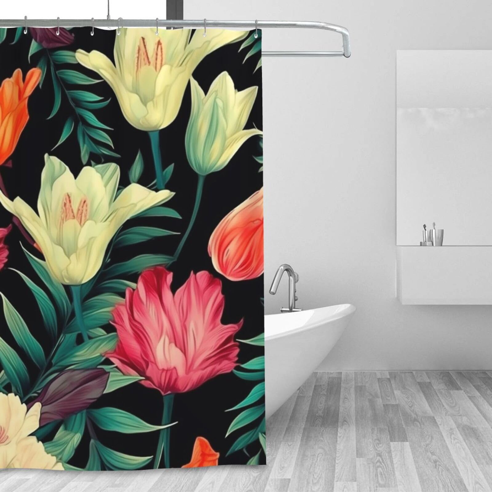 Rideau de douche d'hiver floral au style minimaliste pour un espace cocooning
