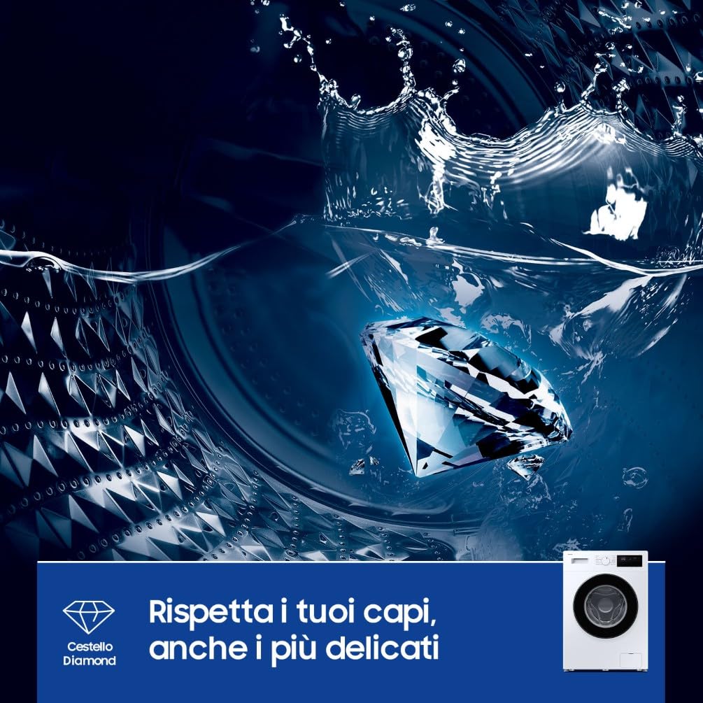 Samsung Lavatrice Serie 3000 WW90FG3M05AWET Libera installazione, 9 Kg, Wifi, Lavaggio Rapido, Vapore Igienizzante, Carica Frontale, 59,5l x 85h x 52p cm