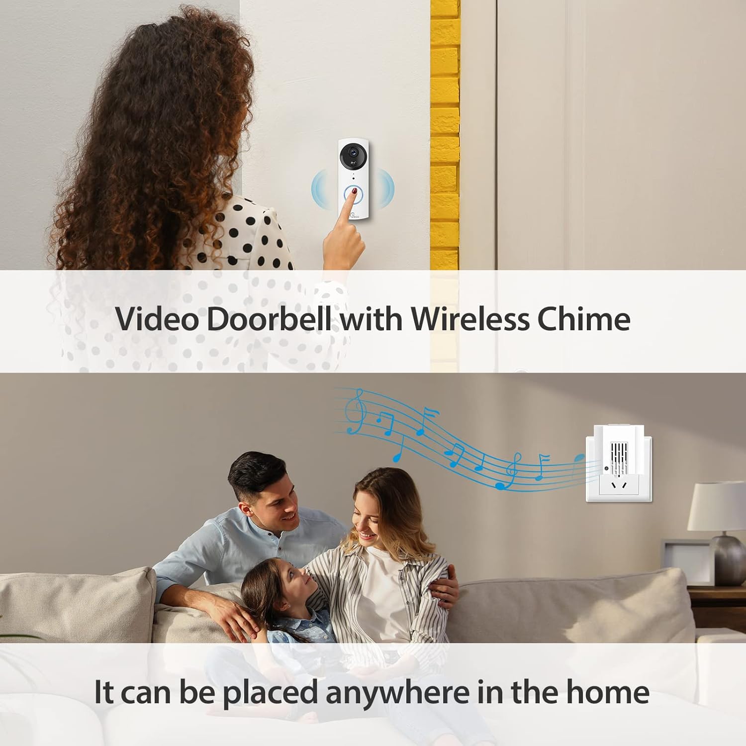 NGTeco D500 Series Video Doorbell with wireless chime placement.