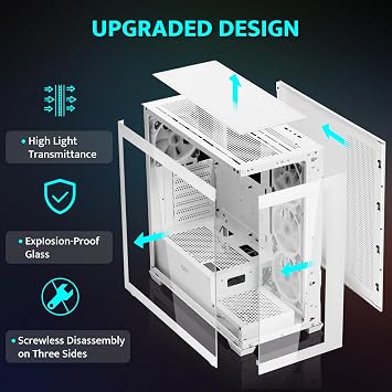 darkFlash ATX Mid-Tower PC Kasası, Önceden Kurulum 4 PWM ARGB Fanlar Bilgisayar Kasası, Tam Görünüm Çift Temperli Cam Oyun PC Kasası, C Tipi Bağlantı Noktası, 360 mm'ye kadar Su Soğutma Radyatörünü