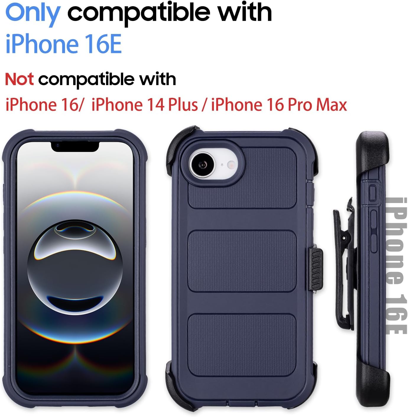 for iPhone 16e Phone Case with Belt Clip Holster Kickstand, Shockproof Heavy Duty Rugged, 2 Layers of Sturdy, Case for iPhone 16e, for Protective iPhone16e Cover Defender(Blue) - Image 2