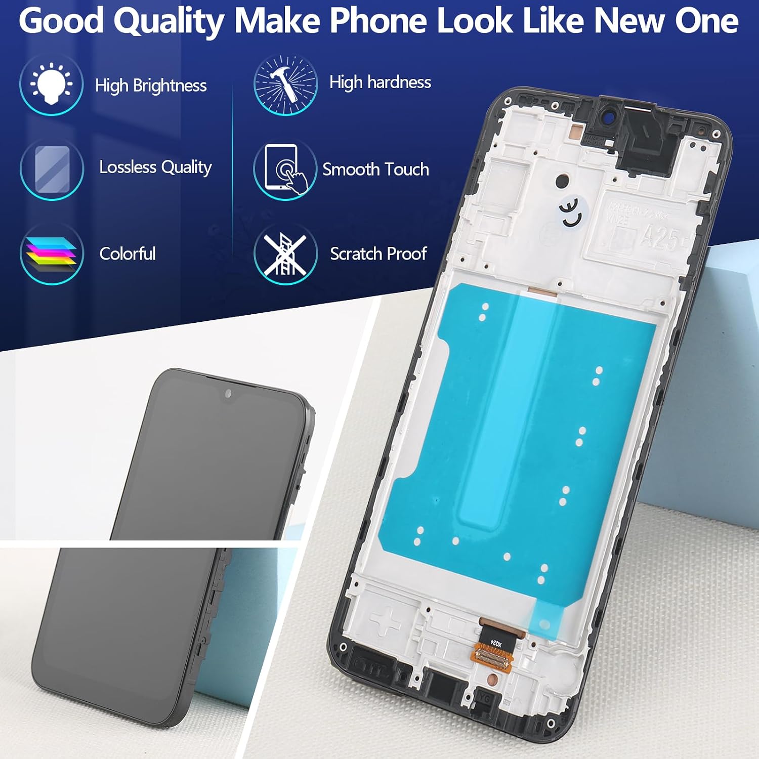 for Samsung Galaxy A25 5G Screen Replacement for Samsung A25 A256U LCD Display Touch Screen Digitizer Assembly Replacement with Tools（(with Frame)）