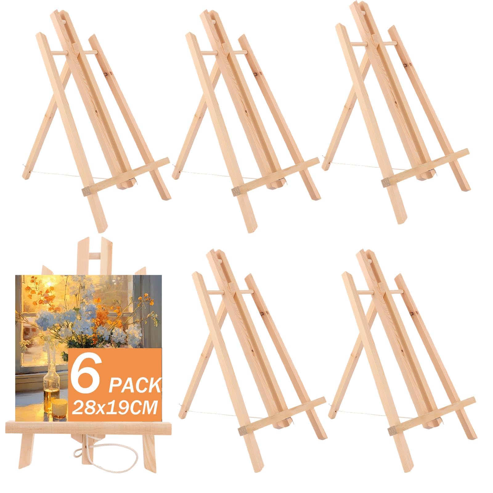 ASelected Set di 6 Cavalletti in Legno da Tavolo 30 cm, Cavalletto Pittura Pieghevole per Mini Tele, Cornici e Foto, Supporto in Pino per Eventi, Vetrine e Hobby Creativi